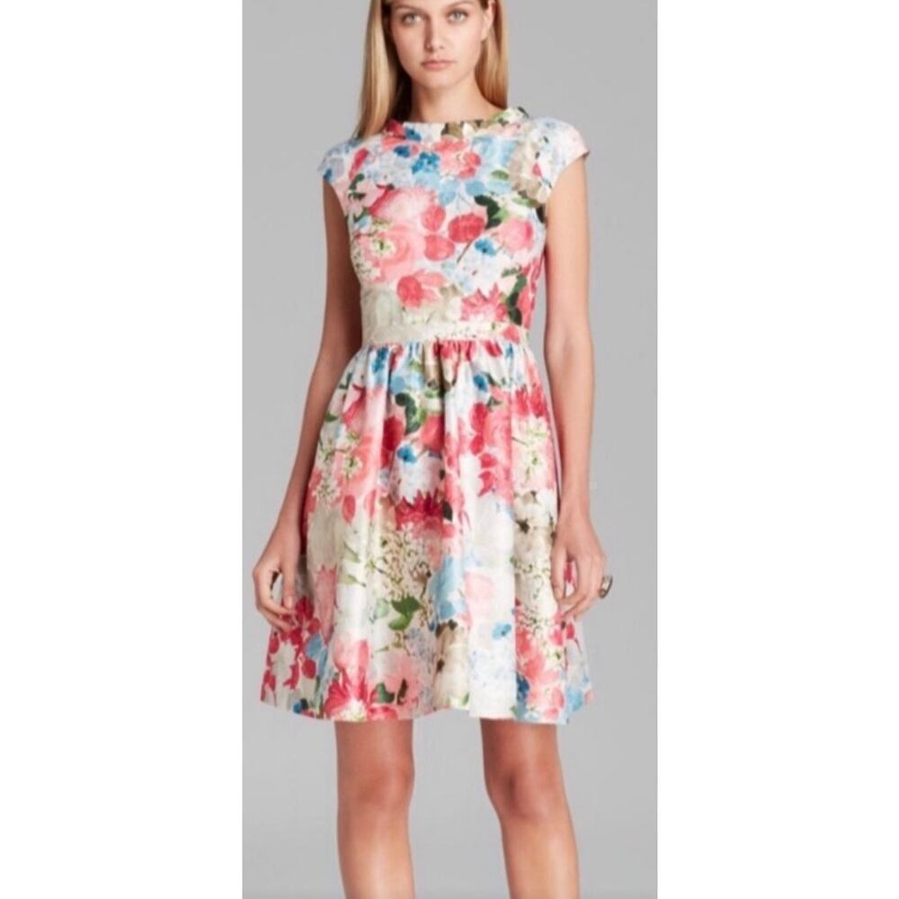 CYNTHIA STEFFE Presley Floral Fit And Flare Jacquard Pink Peony Dress Size 6